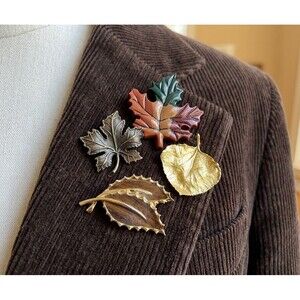 Vintage Leaf Brooch Lot Gold Silver Color Botanical Fall Autumn 4pc